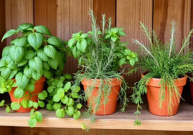 Plantas aromáticas como albahaca, tomillo y romero